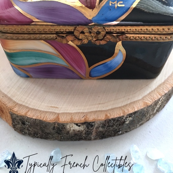 Gold Black Floral Rochard Limoges Trinket Box - Picture 6 of 9